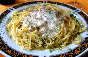 špagety s cesnakom a nivou