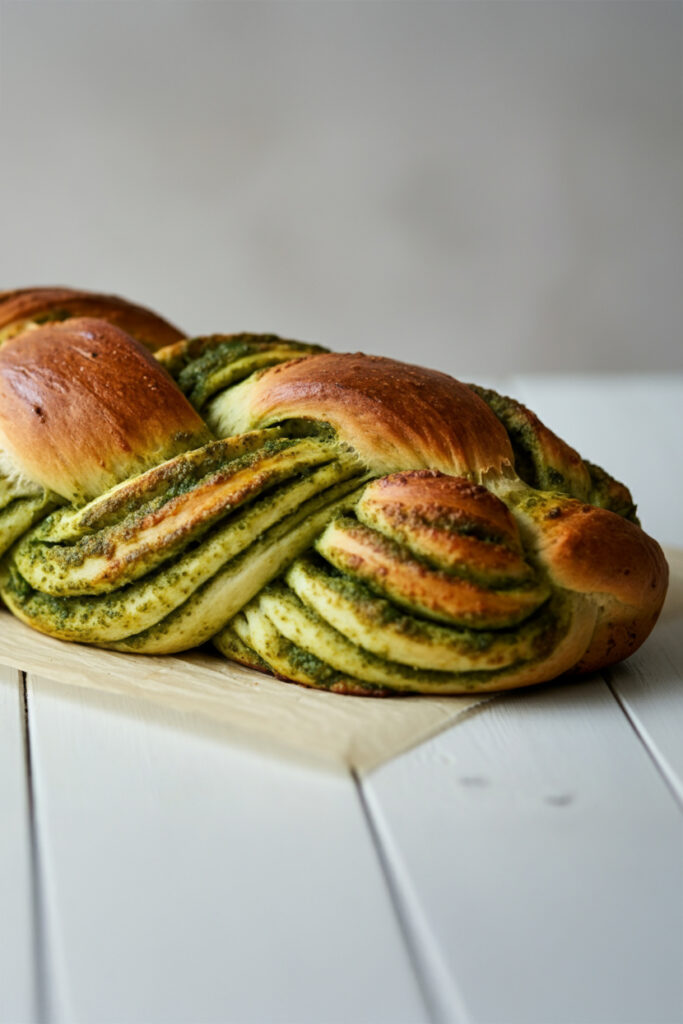 Pletený kysnutý chlieb s pestom.