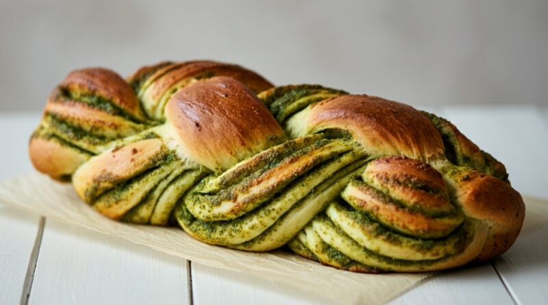 Pletený kysnutý chlieb s pestom.